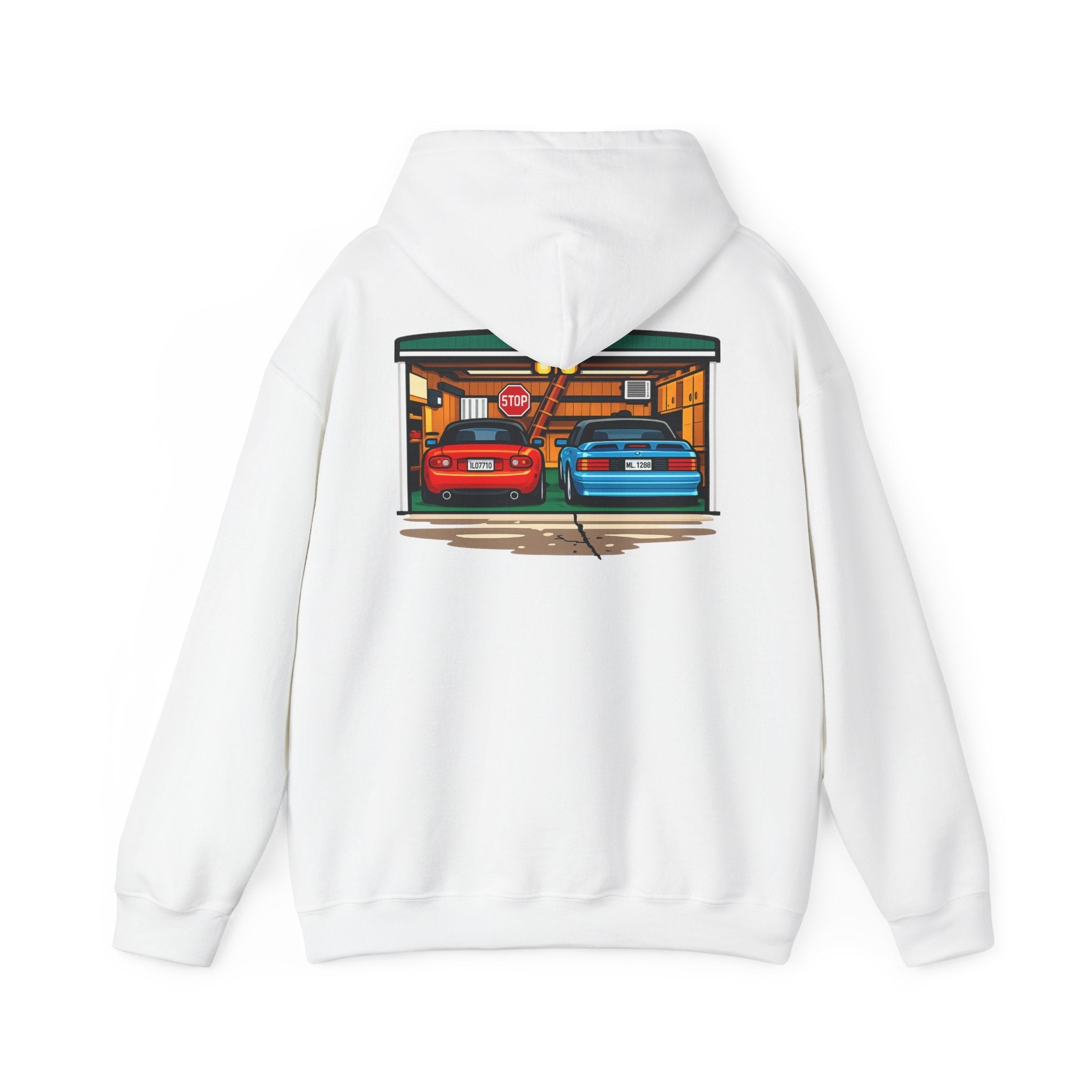 Car Garage Hoodie — Vintage Twin Sports Cars Illustration