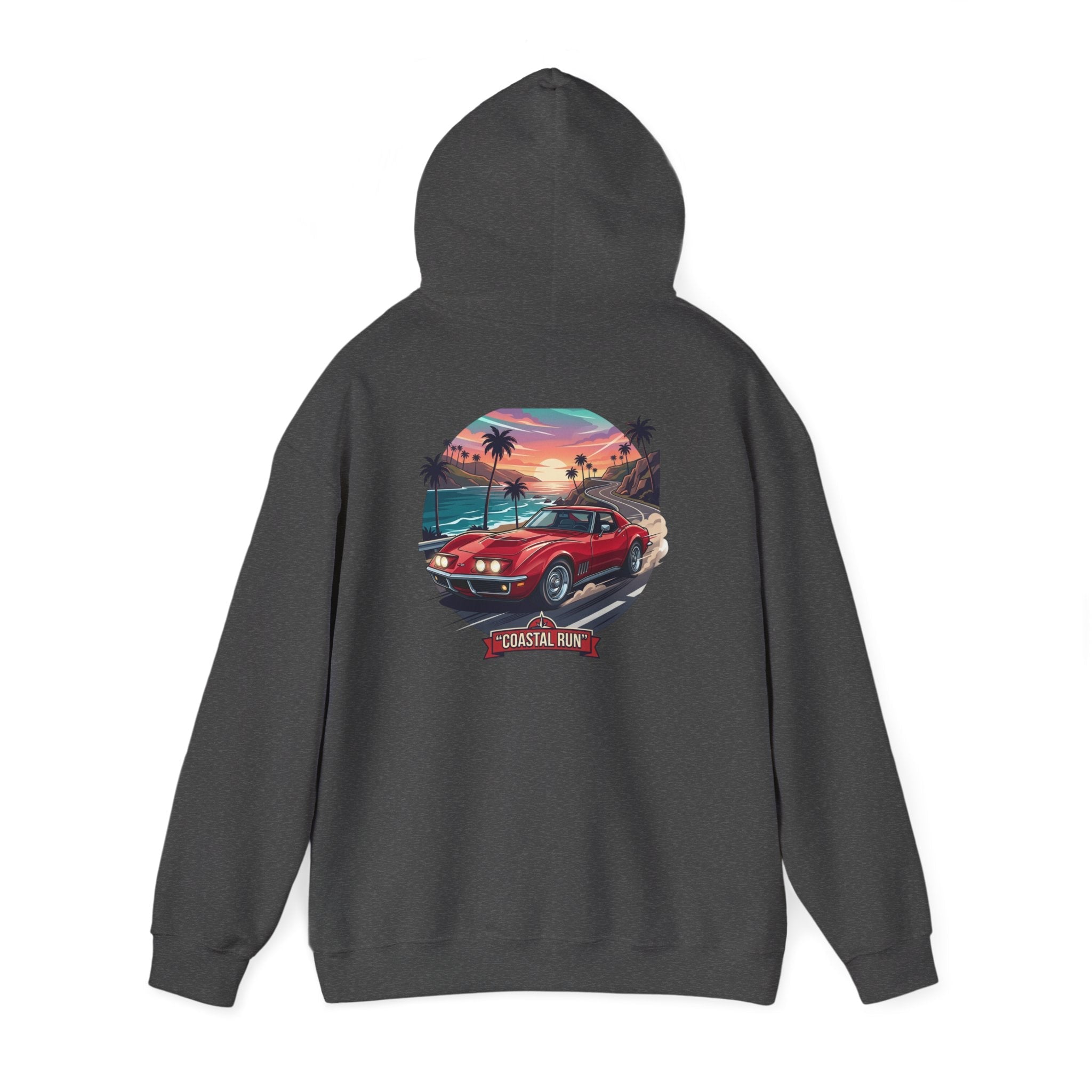 Coastal Run Hoodie — Retro Muscle Car Sunset Graphic