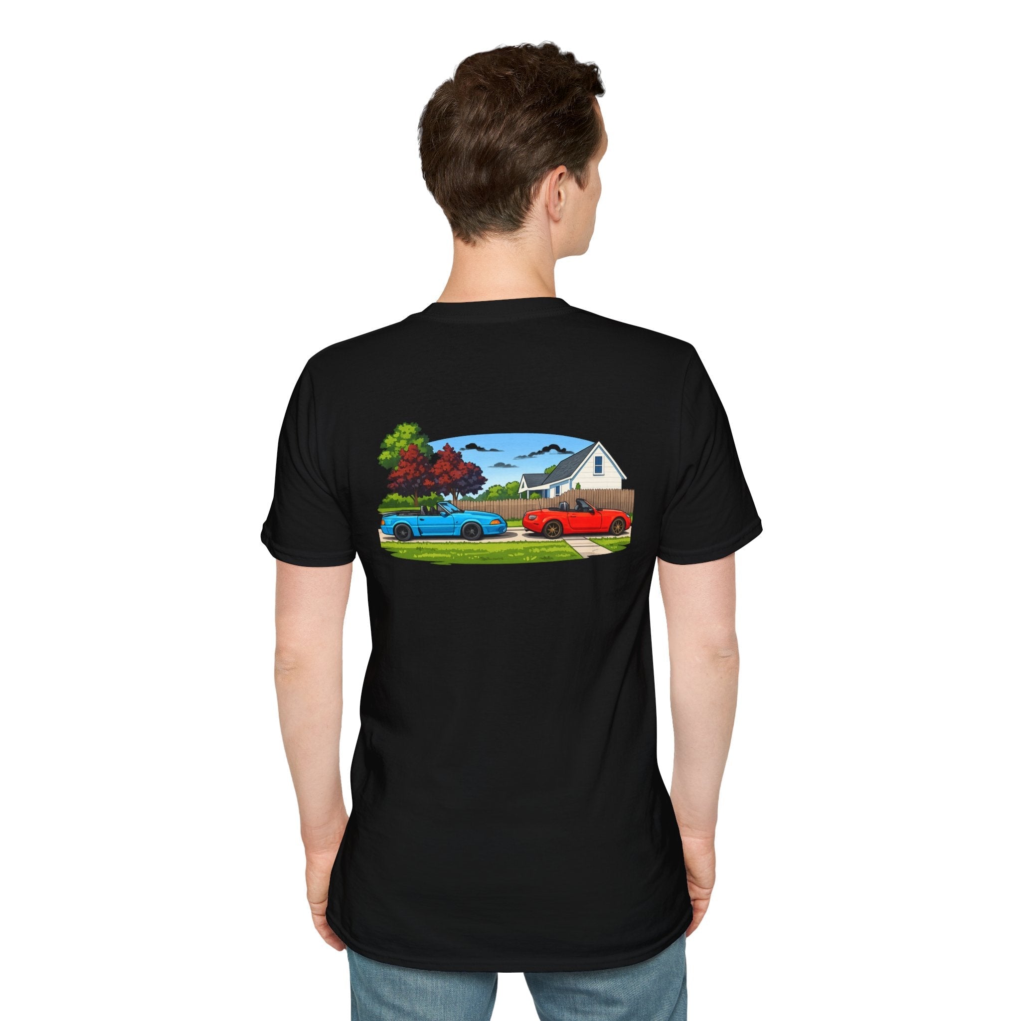 Classic Car Scene T-Shirt — Retro Muscle Cars Back Print